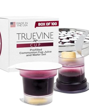 TrueVine Top & Bottom Communion Cups and Wafer Set - Prefilled Cups with Fresh Unleavened Bread & Grape Juice - Carefully Packaged & Easy to Open, Ideal First Communion Favors for Guests (100 Count)