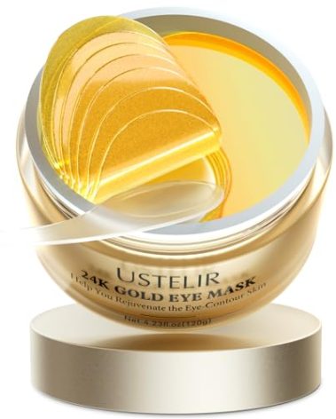 USTELIR Under Eye Patches, 40 Pairs 24K Gold Eye Masks with Collagen, Eye Patches for Puffy Eyes, Dark Circles & Wrinkles, Under Eye Masks for Skin Care Set, Gel Pads Spa Gifts for Women & Men