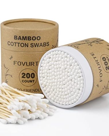FOVURTE Bamboo Cotton Swabs 400 count, Organic Cotton Swab Round Tips, Natural Wooden Cotton Buds for Ears, Double Heads Ear Sticks Travel, Makeup Remover