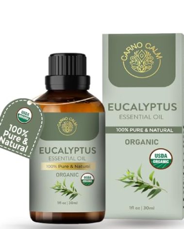 Carno Calm Eucalyptus Essential Oil | USDA Certified Organic Eucalyptus Oil | for Skin and Hair | for Aromatherapy and Diffuser | DIY Uses | 1 Fl oz