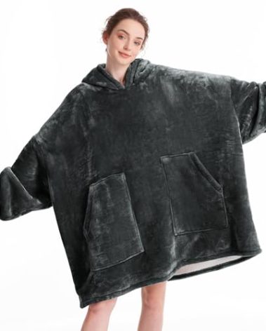 Aemicion Blanket Hoodie for Adults,Cozy Warm Thick Sherpa Wearable Hoodie Blanket sweatshirt as Gifts for Men Women-Grey