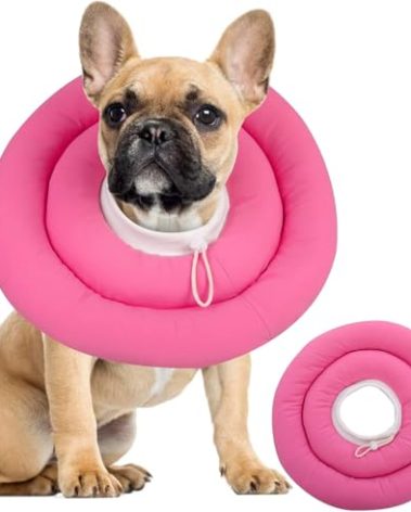 IDOMIK Dog Recovery Collar, Waterproof Soft Dog Cone After Surgery, Comfy Protective Elizabethan Collar Alternative for Dogs Cats, Adjustable Pet Neck Donut Cone Anti-Licking Biting Wounds,Rose,M