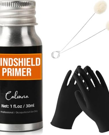 Calvana 1 fl.oz Windshield Primer, Urethane Primer for Automotive, Promotes Adhesion of Polyurethane Sealants, UV Resistant, Fast Drying, with 1 Pair Gloves, 2 Applicator Sticks, Black