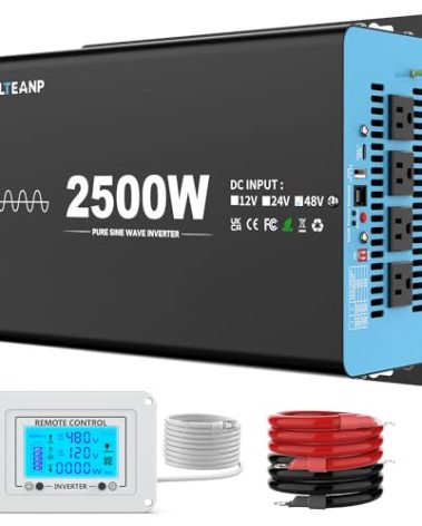 OLTEANP New 48V 2500 Watts Pure Sine Wave Inverter, 48V DC to 110V AC Power Inverter with 4 AC Outlets, USB Port, Type-C Port for Truck, Vehicle, Power Outage, Remote Control with LCD Screen