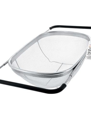 U.S. Kitchen Supply Stainless Steel Colander Strainer - 6-Quart Collapsible Colander with Expandable Rubber Handles - Rectangular Sieve, Fine Mesh Stainless Steel Strainers and Colanders for Kitchen