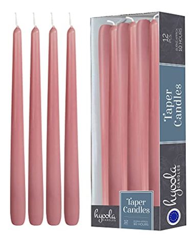 Hyoola 12 Pack Tall Taper Candles - 12 Inch Rose Pink Dripless, Unscented Dinner Candle - Paraffin Wax with Cotton Wicks - 10 Hour Burn Time