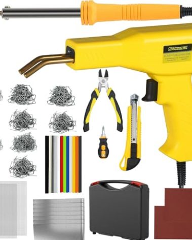 Plastic Welder, 2 in 1 Plastic Welding Kit, SONNLER 1000PCS Hot Stapler Plastic Repair Kit For Car Bumper Crack Repair with Iron, Rods, Metal Mesh, Abrasive Paper, Aluminum Tape