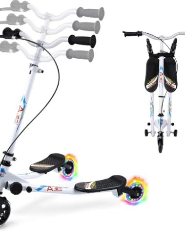 AODI Swing Scooter for Kids, 3 Wheels Foldable Wiggle Kick Scooter Push Drifting with 4 Adjustable Handlebar & 2 Rear LED Wheel for Boys and Girls Ages 3-8