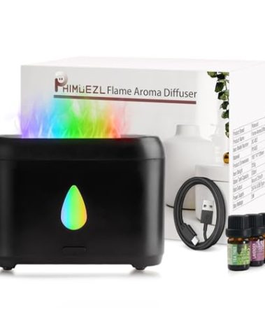 Flame Diffuser for Essential Oils, 200ml Ultrasonic Aroma Diffusers with Cool Mist, Aromatherapy Diffuser with Auto-Off Protection, Small Humidifier for Home,Office,Gift,B(7 Colors)+Oils（Each 5ml）