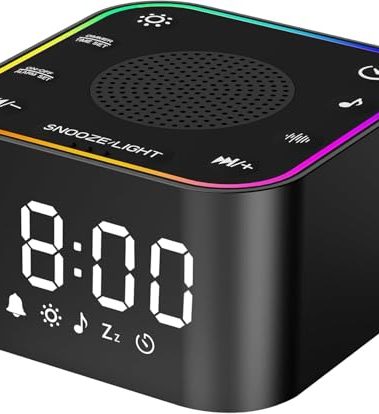 Sound Machine with Alarm Clcok: 30 Non-Looping Sleep Sounds - White Noise Alarm Clock for Natural Wake Up - Adjustable Volume & Light, Memory Function, Sleep Timer (Black)