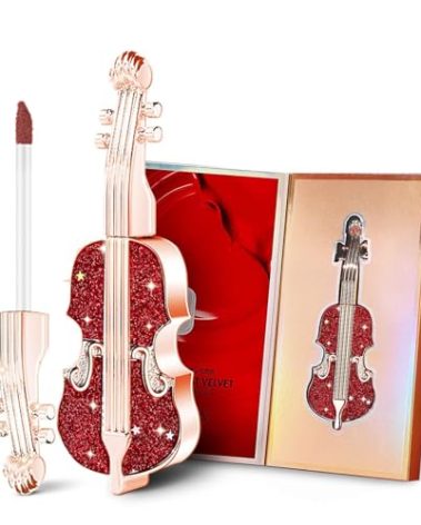 Gireatick Long Lasting Matte lipstick in Velvety Red, Unique Violin Appearance Design, Waterproof Durable Mist Liquid Lipstick with Gift Box (Red)