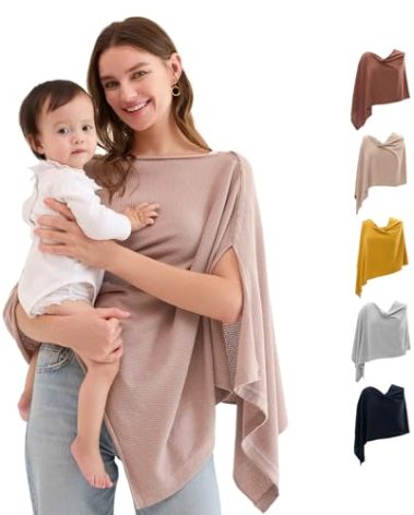 Momcozy Nursing Cover for Breastfeeding, Soft Privacy Poncho, Multi-Use Nursing Shawl, Portable Breast Feeding Covers for Women, Includes Laundry Bag (Brown)