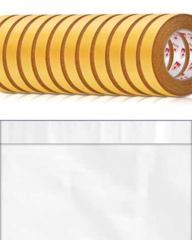 Maasechs 12 Rolls Heavy Duty Banner Hem Tape 1" x 90 ft Double Sided Vinyl Banner Tape Hem Scrim Strong Mounting, Clear