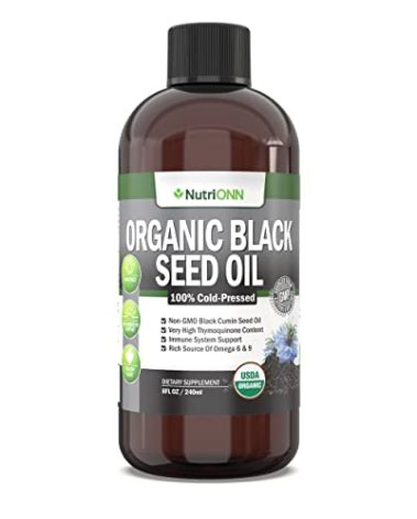 Organic Black Seed Oil - USDA Certified Organic Black Cumin Seed Oil Liquid – High Thymoquinone Content – Non-GMO and Cold-Pressed – Rich Source of Omega-6 & Omega-9 Fatty Acids - 8 Oz