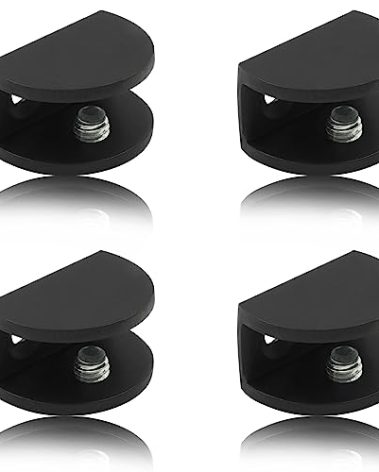 Litoexpe 8pcs Adjustable Frameless Shelf Bracket, Aluminum Alloy Shower Clamp Clip for 8-10mm Wood/Glass, Wall Mount Support Holder with Mounting Screws, Matte Black