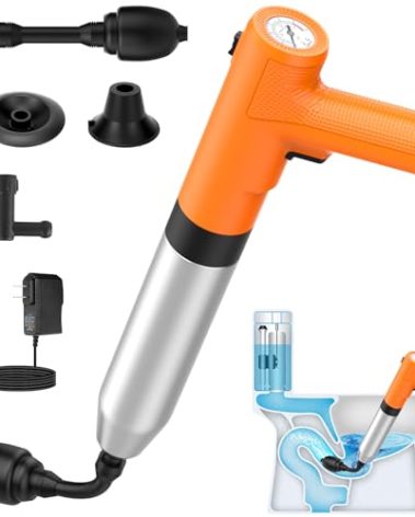 cauzyart Toilet Plunger, Electric Sink Plunger for Bathroom, Rechargeable High Pressure Toilet Snake Drain Clog Remover with Holder for Bathroom, Floors, Shower