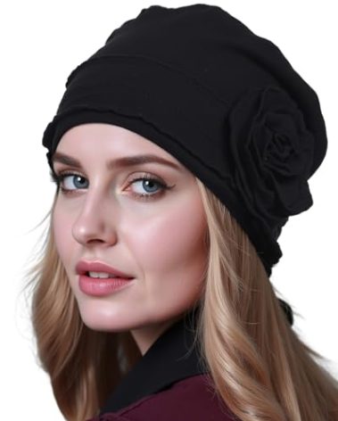 osvyo Cotton Chemo Headwear Turban Cap for Women - Soft Elastic Beanie Hair Loss Sealed Packaging Black