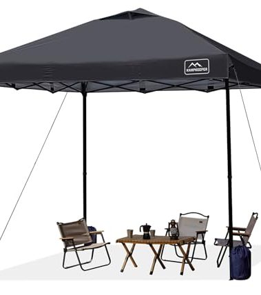 KAMPKEEPER 10x10 Pop Up Commercial Canopy Tent - Waterproof & Portable Outdoor Shade with Adjustable Legs, Air Vent, Carry Bag & Sandbags(Black)