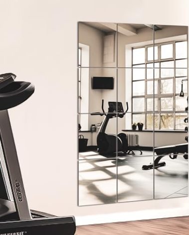 TRAHOME Home Gym Mirror Tiles for Wall, 14"x12"x12PCS Full Length Home Gym Workout Mirror for Garage, Bedroom, Living Room, Over The Door