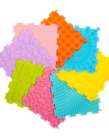 AKIMRABY 8 Pcs Sensory Mats, Sensory Tiles Puzzle Floor Mat for Kids Sensory Room Items，Different Patterns and Colors - Silicone Massage Orthopedic Mat for Children with Autism