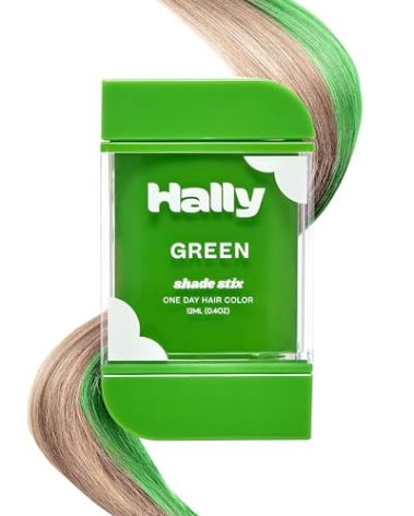 Hally Hair Temporary Hair Color, Shade Stix (Green) - Halloween Hair Makeup Accessories for Kids, Teens & Adults - 12 ml Washable Hair Chalk & Dye for Festivals, Sporting Events & Parties