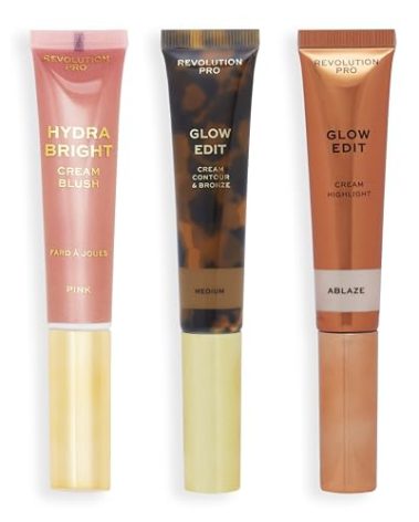 Revolution Pro Cream Face Wand Trio, Cream Contour, Blush & Highlighter Makeup Set, Vegan & Cruelty-Free, Medium, 1x12ml, 2x15ml