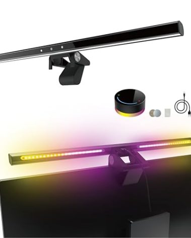 CRLIVOING Monitor Light Bar with Remote,RGB Desk Lamp Sun Lamp Full Spectrum Screen Lamp, Glare-Free, Low Blue Light, Sound Sync RGB, USB-C Powered for Gaming,Work