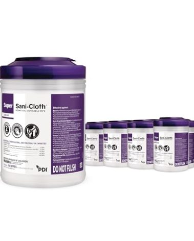 Super Sani-Cloth Germicidal Disposable Wipe, Hospital Grade Disinfection, 160 Large 6" x 6.75" Wipes Each, Case of 12 Canisters