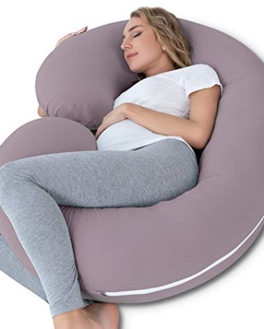 INSEN Pregnancy Pillows for Sleeping, Maternity Pillow with Cooling Cotton Cover, C Shaped for Pregnant Women (Purple Jersey)
