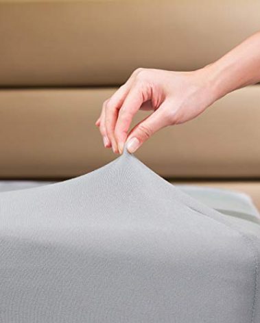 Fitted Sheet- COSMOPLUS Queen Fitted Sheet Only（No Flat Sheet or Pillow Shams）,4 Way Stretch Micro-Knit,Snug Fit,Wrinkle Free,for Standard Mattress and Air Bed Mattress from 8” Up to 14”,Light Gray