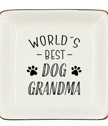 WODMIS Dog Grandma Gifts Ceramic Jewelry Tray Dish, Dog Mom Gifts for Women Mothers Day Dog Lovers Pet Owners Gift from Grandkids, Nana Grammy Grandmother Gifts Jewelry Plate Ring Trinket Dish 327
