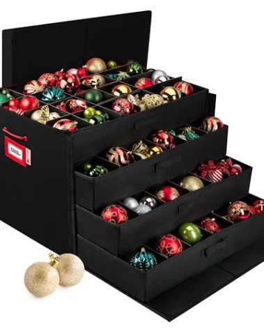 HOLDN’ STORAGE Christmas Ornament Storage Box with Dividers, Stores Ornaments up to 96 of 3 Inch Large Christmas Ball Storage Containers with 4 Trays - Black