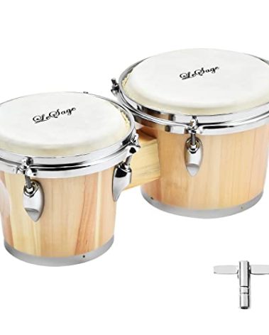 LeSage Bongos Drum for Kids Adults Beginner Bongos 7 in and 8 in Natural Wood Real Skin Drum Head with Tuning Key
