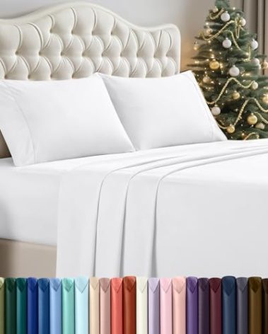 Utopia Bedding King Sheet Set 4 Piece Bed Sheets for King Size Bed, Hotel Luxury, Extra Soft, Cooling Bed Sheets - Wrinkle, and Fade Resistant (White)