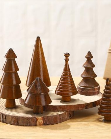 Namalu 6 Pcs Mini Wooden Christmas Trees Wood Christmas Trees Small Figurine Farmhouse Handmade Vintage Xmas Tabletop Decorations Rustic Xmas Tree Table Centerpiece Unfinished Ornaments for Crafts