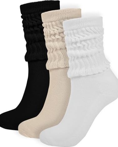 BomKinta Crew Slouch Socks Women - Retro Scrunch Short Sock - Soft Solid Ankle Socks Size 5-11 3 Pair Black White Cream