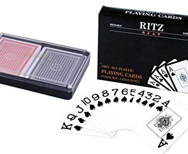 Ritz 2-Decks Poker Size 100% Plastic Playing Cards Set in Plastic Case, Large Index, Waterproof