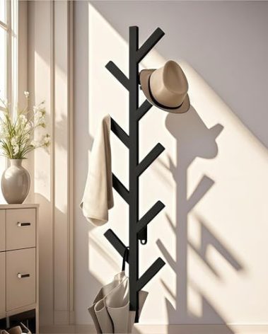 Prywot Coat Rack Wall Mounted - 9 Hooks, Coat Hooks for Wall, Modern Metal Coat Tree for Hats, Jackets, Bags, Entryway Bedroom-Black (Height 37.8")