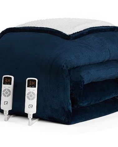 EHEYCIGA Heated Electric Blanket King Size - 9 Heating Levels, 10 Hours Auto Off, Soft Cozy Sherpa Washable Dual Control With Fast Heating, 90 x 100 Inches