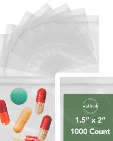 Seal Fresh 1.5 x 2 Inch Resealable Plastic Bags 1000 Pack — Clear Reclosable Mini Bags with Zipper Seal for Jewelry, Beads, Small Parts, Crafts, Hardware