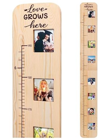 Garybank Solid Wood Growth Chart for Kids with Picture Frames, Height Measurement Ruler Milestone Markers, Foldable Kids Height Wall Chart, Christmas Keepsake Gift for Toddler Boy Girl Room Wall Decor