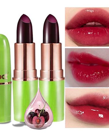 evpct 2Pcs Black Red Cherry Magic Mood Color Changing Lipstick Long Lasting 24 Hours Original for Women, PH Color Change Changing Jelly Lipstick Tinted Lip Balm Stain Gloss Makeup Set, labial magico