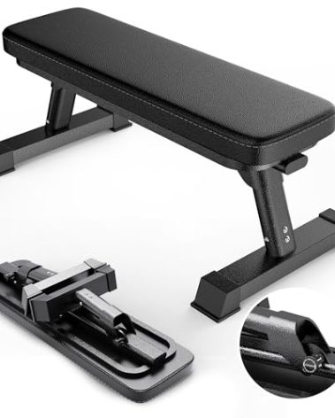 Finer Form Gym Quality Foldable Flat Bench for Multi-Purpose Weight Training and Ab Exercises - Free PDF Workout Chart Included