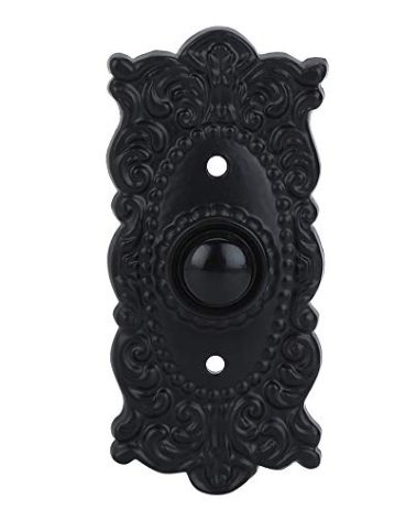 A29 Wired Iron Doorbell Chime Push Button Vintage in Black Powder Coat Finish Vintage Decorative Door Bell with Easy Installation, 3 3/8''X 1 5/8"