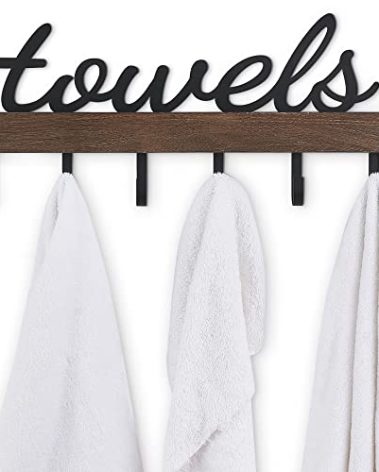 Dahey Towel Rack with 6 Hooks, Towel Holder Wall Mount Bathroom Organizer Rustic Farmhouse Home Decor Hanger Storage Hooks for Towel, Robe, Bag, Brown