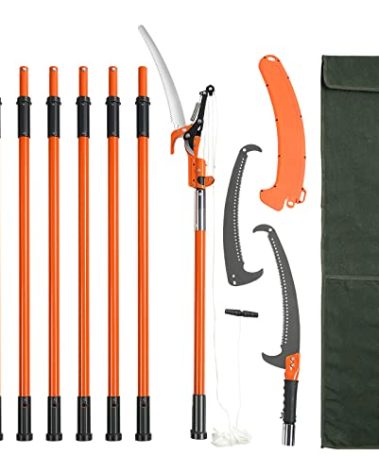 VEVOR Manual Pole Saw, 7.3-27 ft Extendable Tree Pruner, Sharp Steel Blade and Scissors High Branches Trimming, Branch Trimmer with Lightweight 8 Fiberglass Handles, for Pruning Palms and Shrubs