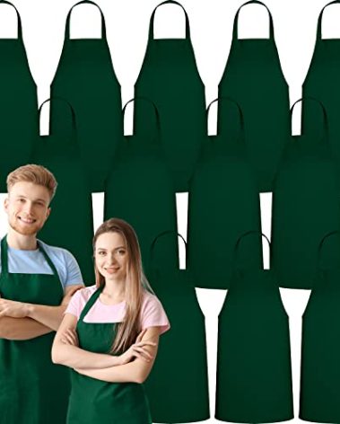 GREEN LIFESTYLE 12 Pack Professional Chef Apron – Grilling Aprons for Men, Waterproof Cooking Aprons for BBQ, Work or Restaurant Use, Kitchen Aprons for Women – Green, No Pockets