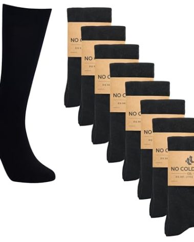 No Cold Feet Fun Colorful Novelty Socks for Men for Dress Casual Formal Groomsmen Wedding, Solid Black, 8-Pack