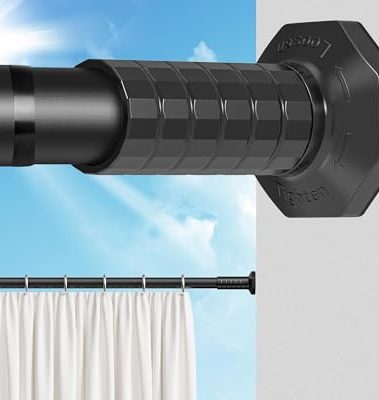ZYKORT Tension Curtain Rod 51-168 In, Heavy Duty Shower Curtain Rods No Drilling, Extra Long Outdoor Curtain Rod for Patio, Adjustable Spring Tension Pole for Bathroom Window Closet, Never Rust, Black