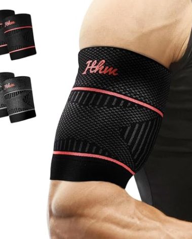 ITHW Bicep Tendonitis Brace for Pain Relief, Bicep Tendonitis Sleeve for Muscle Strains Recovery, Bicep Compression Sleeve for Men and Women (Medium, 1Pair)